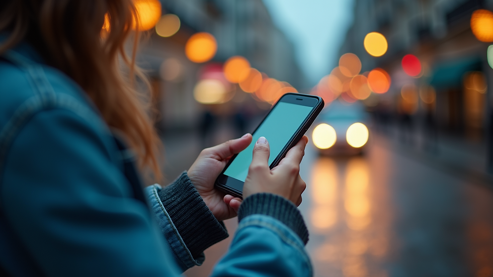 Eye-level view of a person using a smartphone to engage with social media