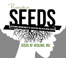 Company logo with words Seeds of Heeling displayed ofer the white silhouette of a women and roots of the tree
