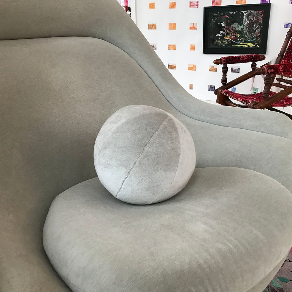 Andrew Yes Pillow Ball mohair grey on platner