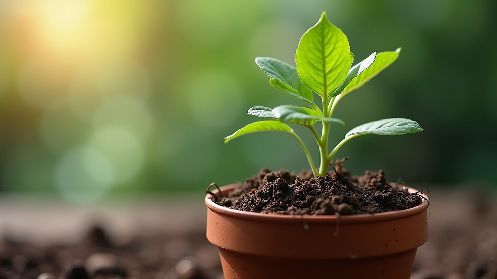 Close-up view of a potted plant with rich soil and healthy roots visible