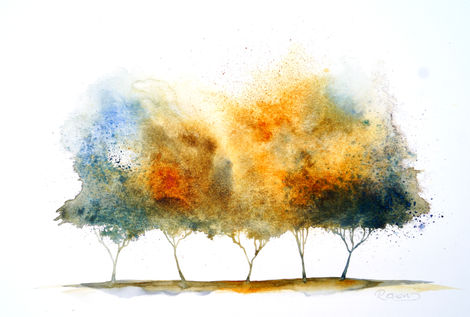 Blue Gold Rusty Trees