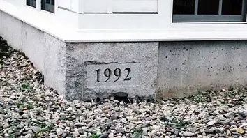 Barre Gray Granite Cornerstone with sandblast engraved date 1990.