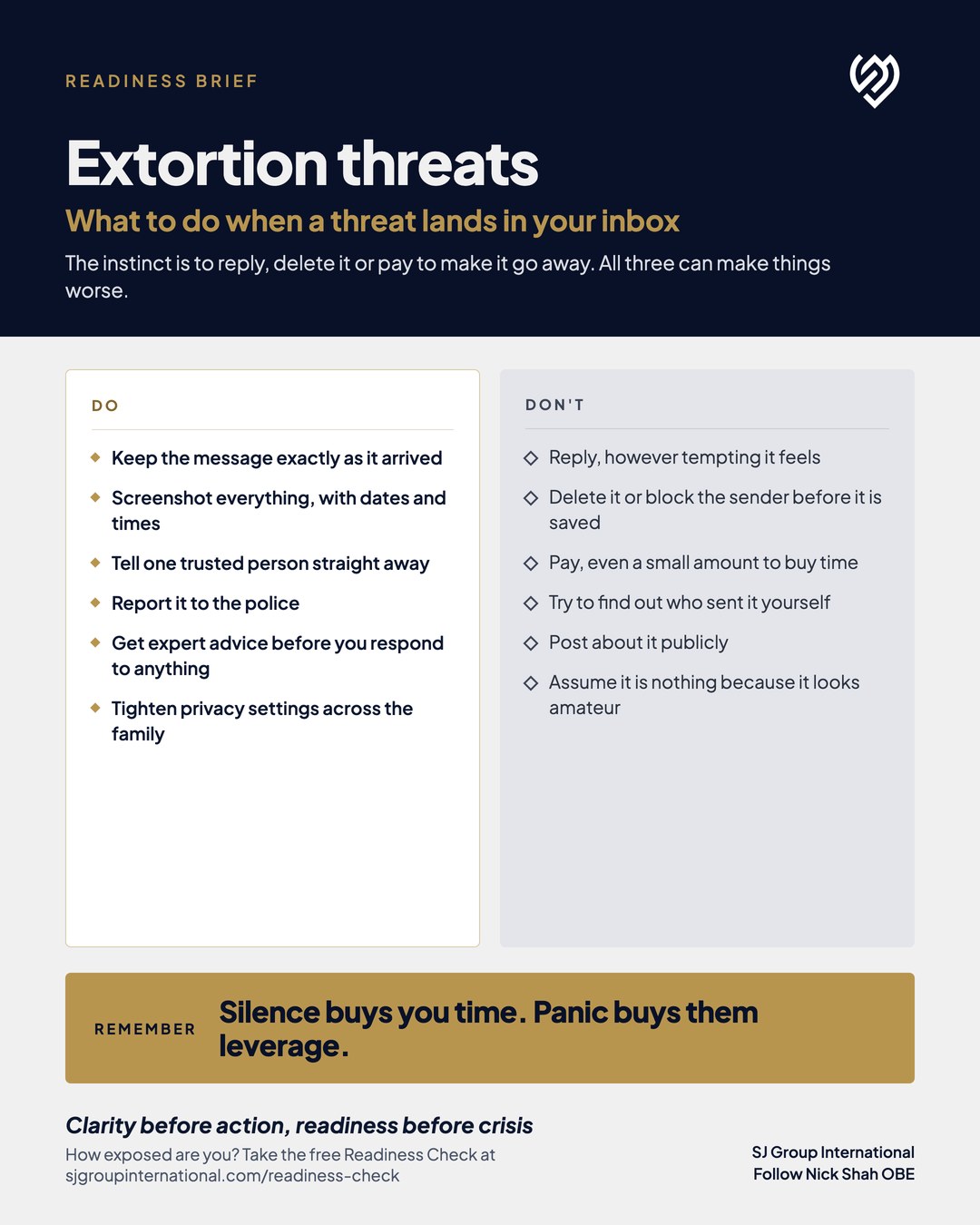 SJ Group International Readiness Brief: Extortion threats, what to do when a threat lands in your inbox