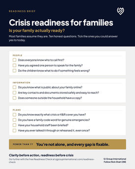 SJ Group Readiness Brief: Crisis readiness for families, ten honest questions to test how ready you are