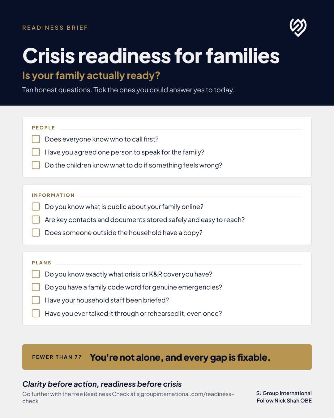 SJ Group International Readiness Brief: Crisis readiness for families, is your family actually ready?