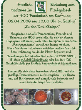 Einladung zum Fischgulasch am Karfreitag