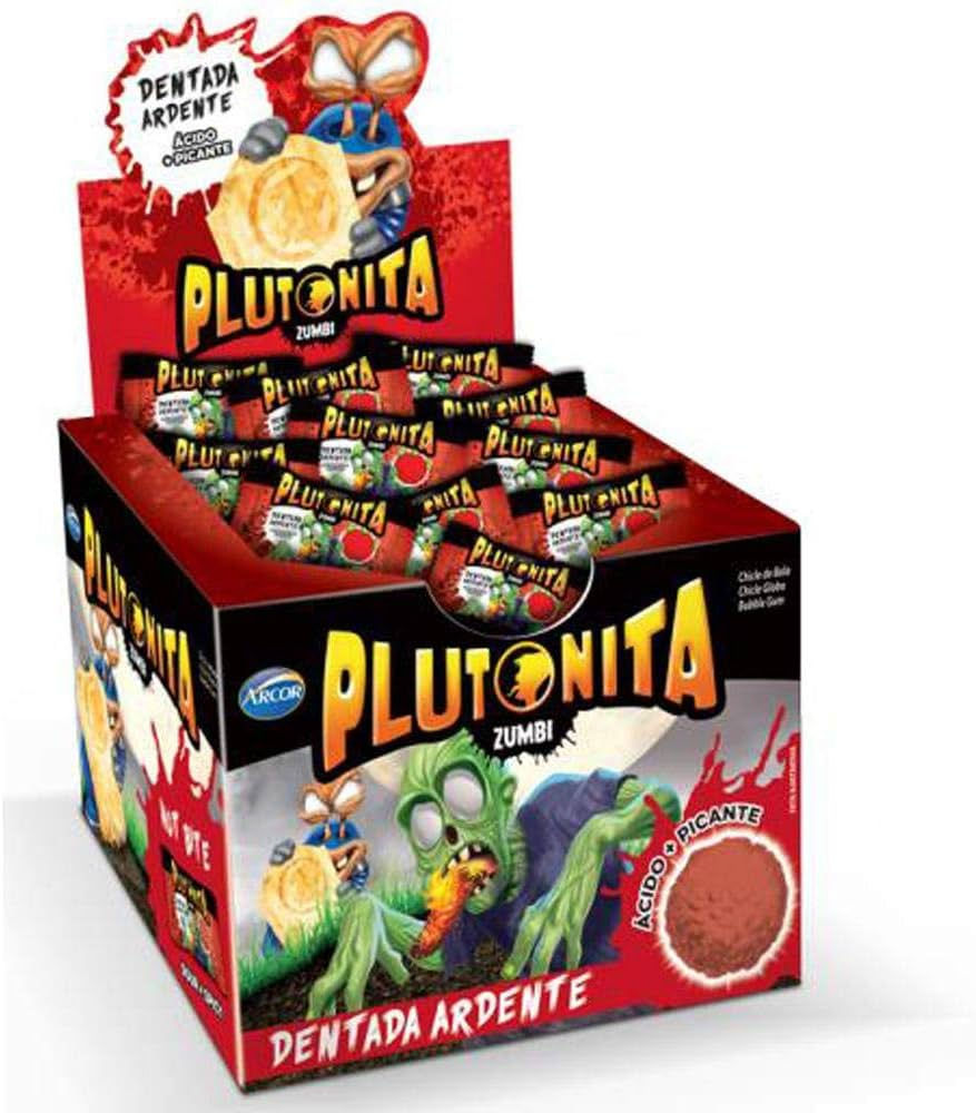 Miniatura: Display de chicletes Plutonita, super azedo em embalagem com ilustração divertida.