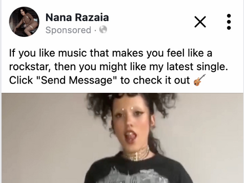 Screenshot of Nana Razaia's "Paris" single release social ad