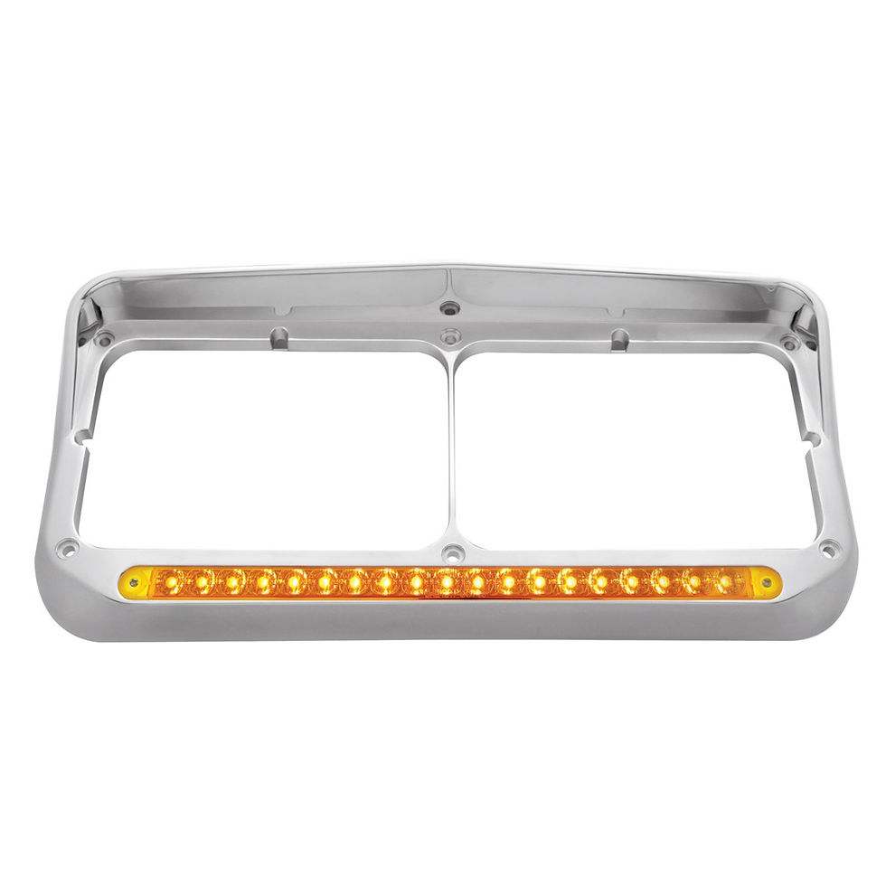 Thumbnail: CHROME RECTANGULAR DUAL HEADLIGHT BEZEL WITH VISOR & 19 LED LIGHT BAR - AMBER LE
