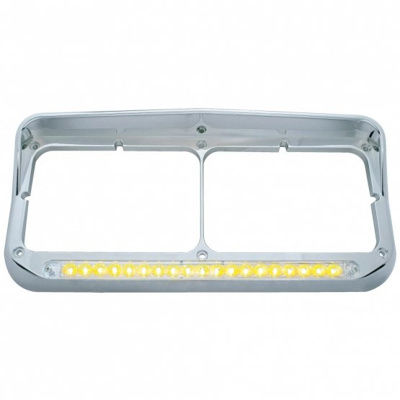 CHROME RECTANGULAR DUAL HEADLIGHT BEZEL WITH VISOR & 19 LED LIGHT BAR - AMBER LE