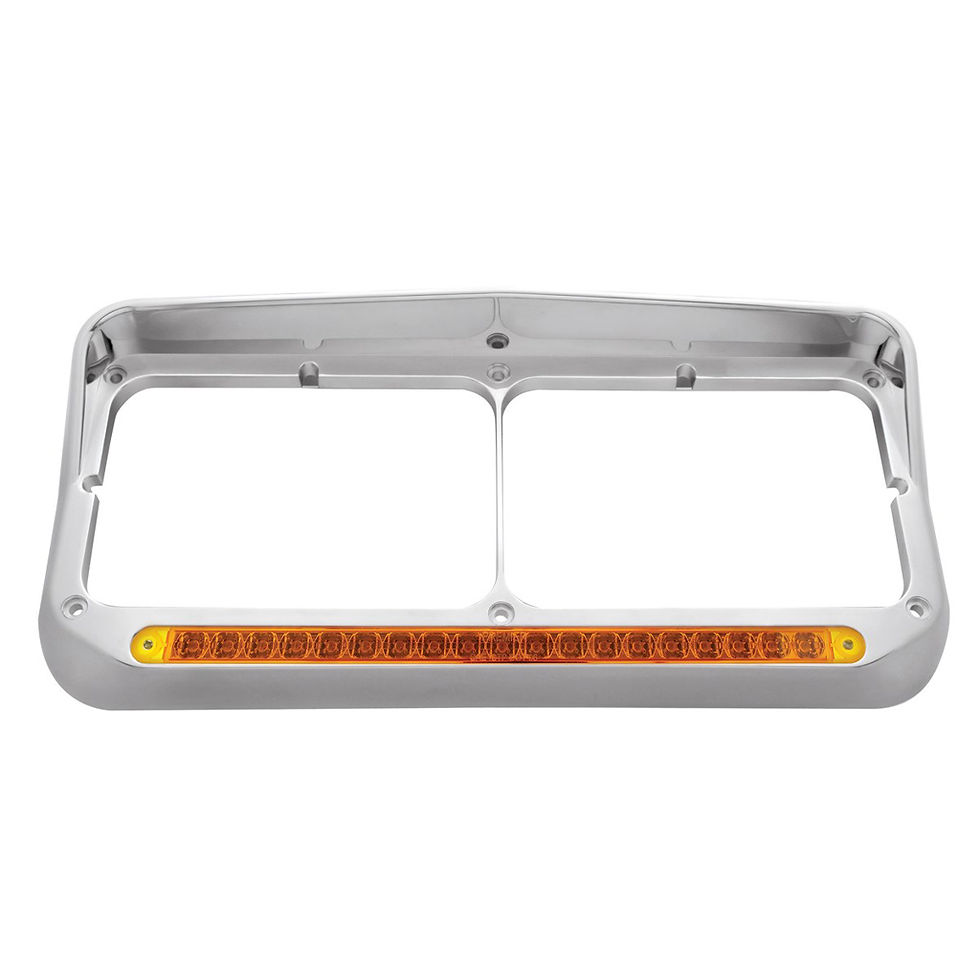 Thumbnail: CHROME RECTANGULAR DUAL HEADLIGHT BEZEL WITH VISOR & 19 LED LIGHT BAR - AMBER LE