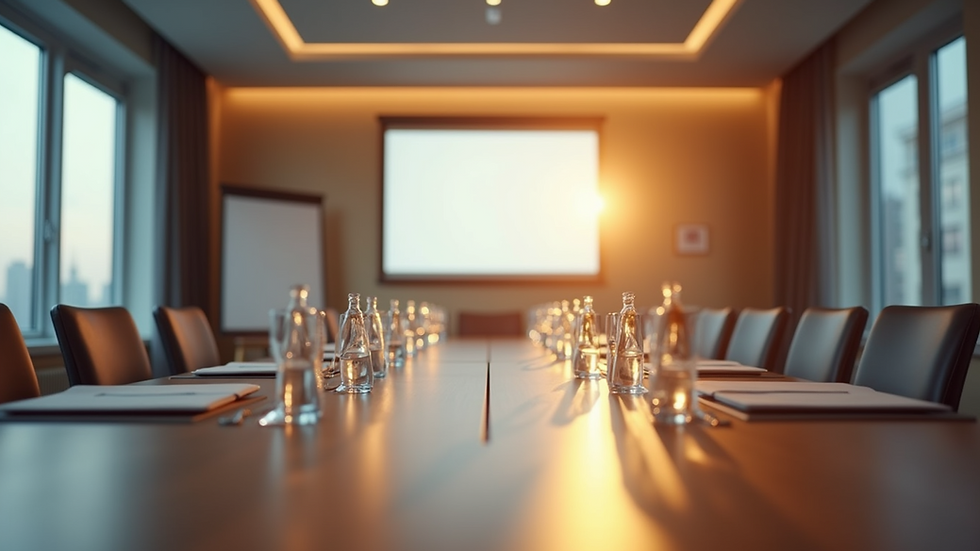 Eye-level view of a modern meeting room set up for a Toastmasters session