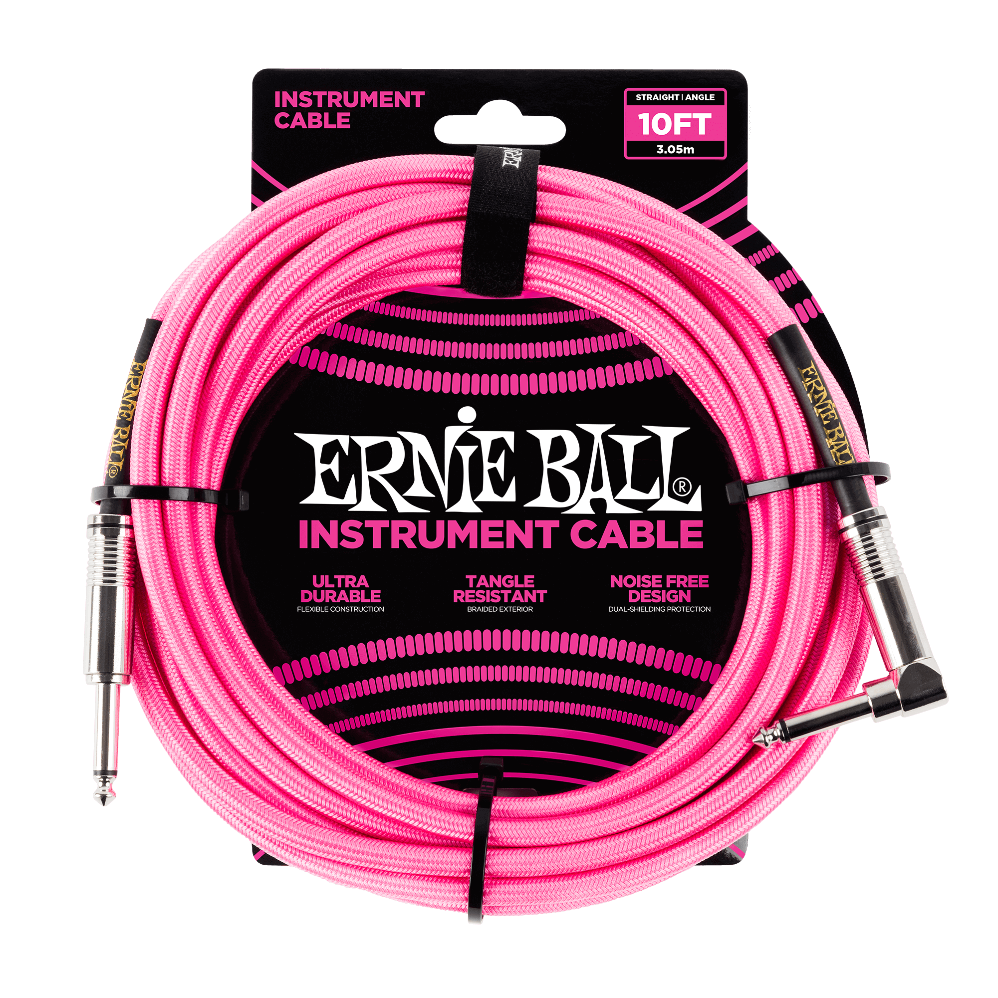 10FT BRAIDED STRAIGHT / ANGLE INSTRUMENT CABLE - NEON PINK