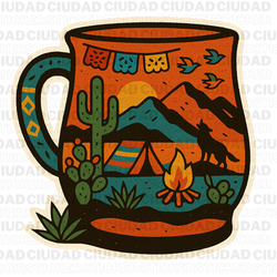 Sticker de Taza de Café con Paisaje