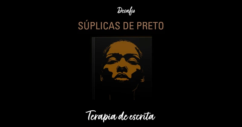 Fundo preto com letras em branco e dourado, e um rosto com contornos e iluminações nesse mesmo tom de marrom dourado