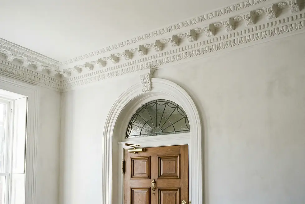 A split-screen style or detailed shot of a Pre-War arched doorway versus a modern Post-War minimalist layout.