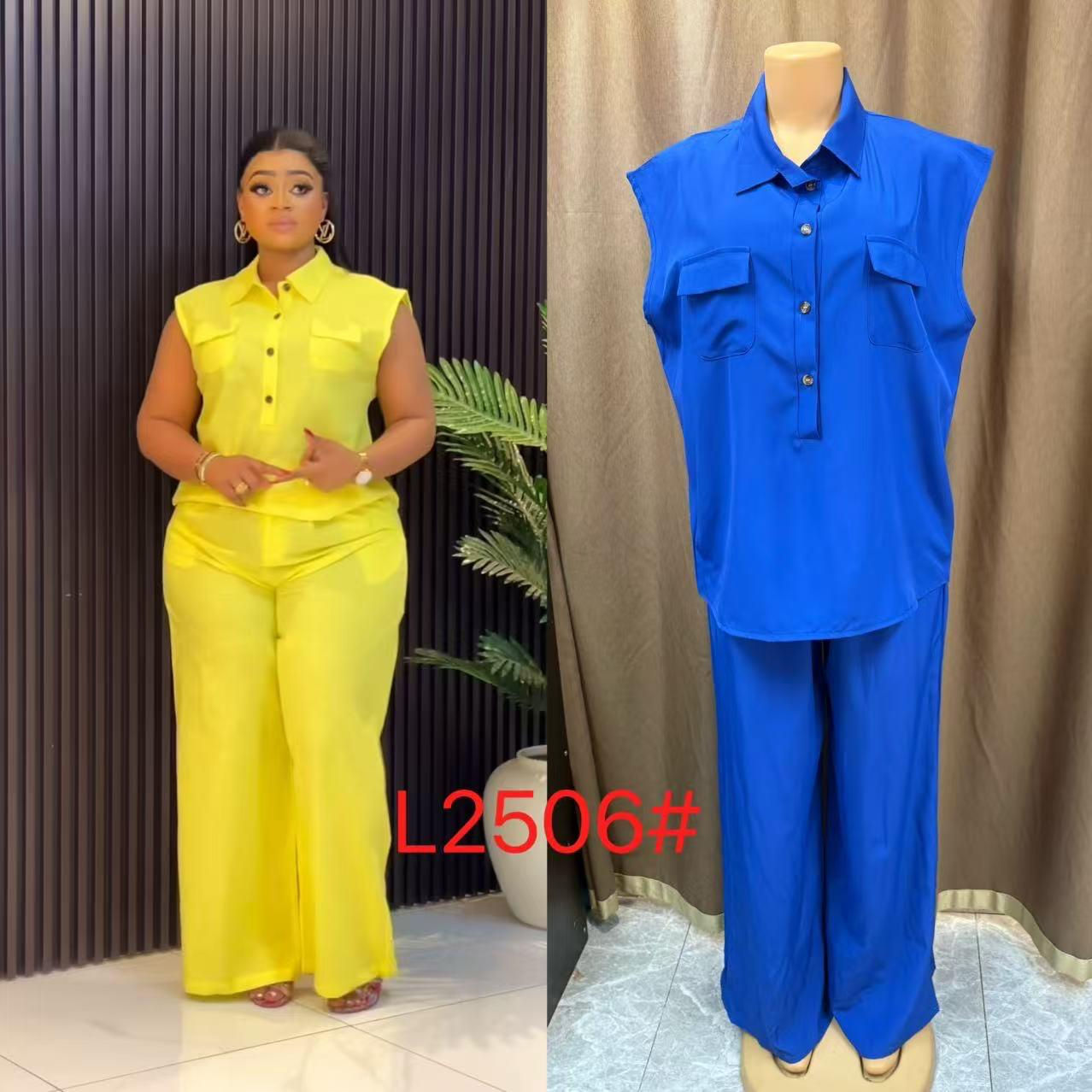 Ensemble pantalon large + chemisier sans manches à poches