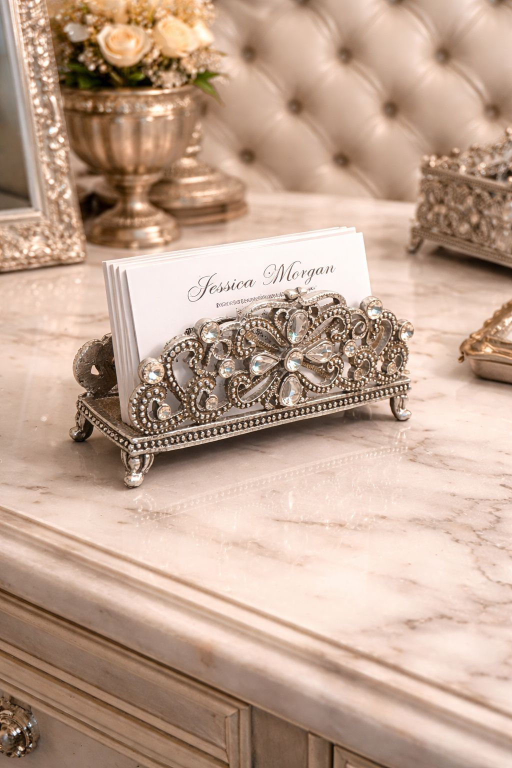 PORTA CARTAO DECORATIVO EM METAL (PRATA) - 1UN