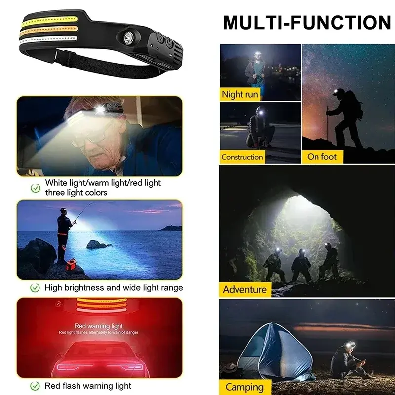 Miniatura: LED COB Induction Headlamp Built-In Battery Sensor Head Flashlight USB