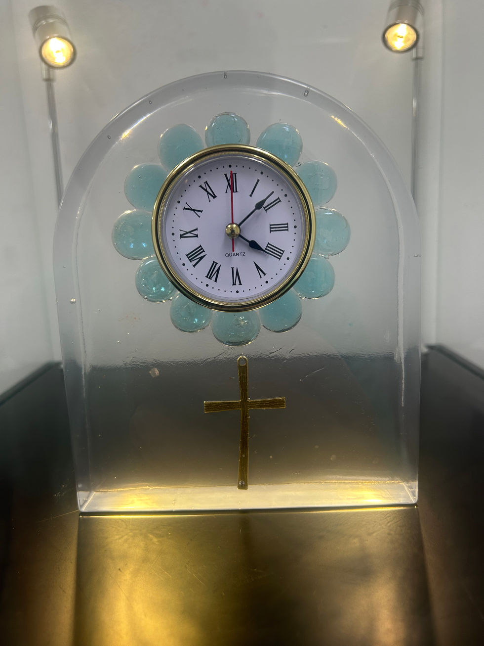 Clear Marble Cross Mantle Clock