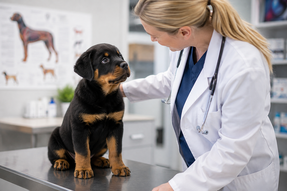 A puppy being examined by a veterinarian during a vaccination appointment
