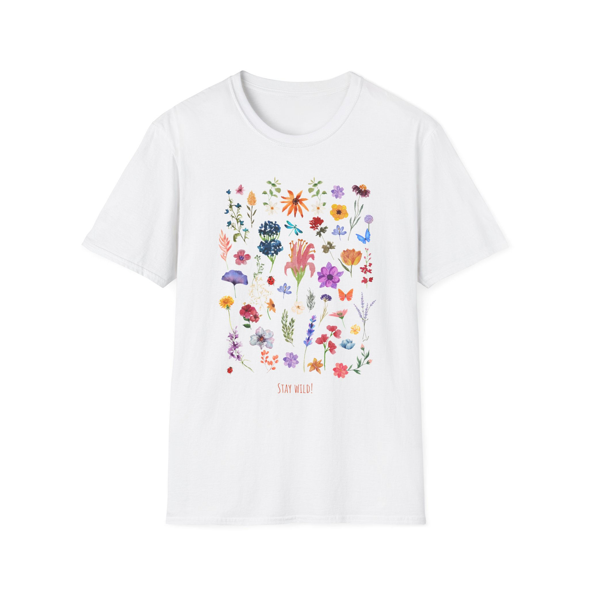 Floral Meadow Wild Flowers Illustration T-Shirt Graphic Tee Gift for Mothers