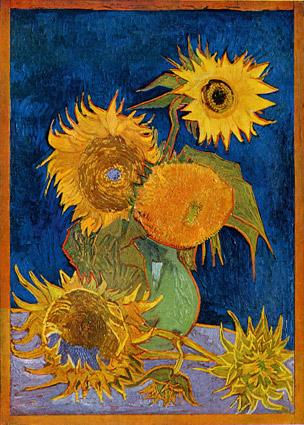 Lost Van Gogh Sunflowers in orange frame. Photo: Mushakoji Saneatsu Memorial Museum