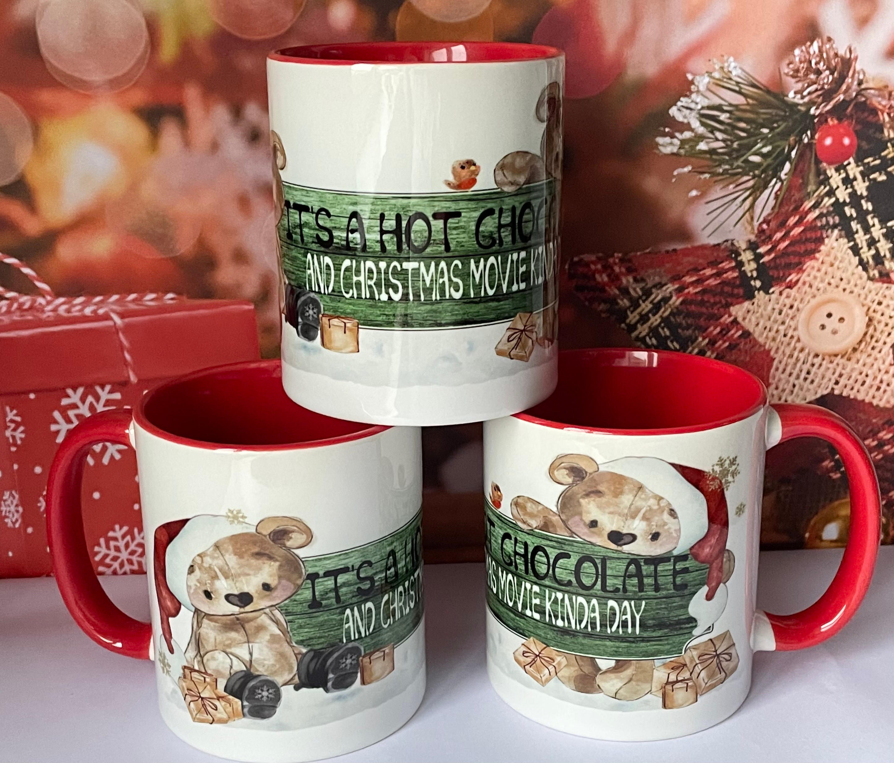 Christmas Bear Mug With Red Handle and Inner