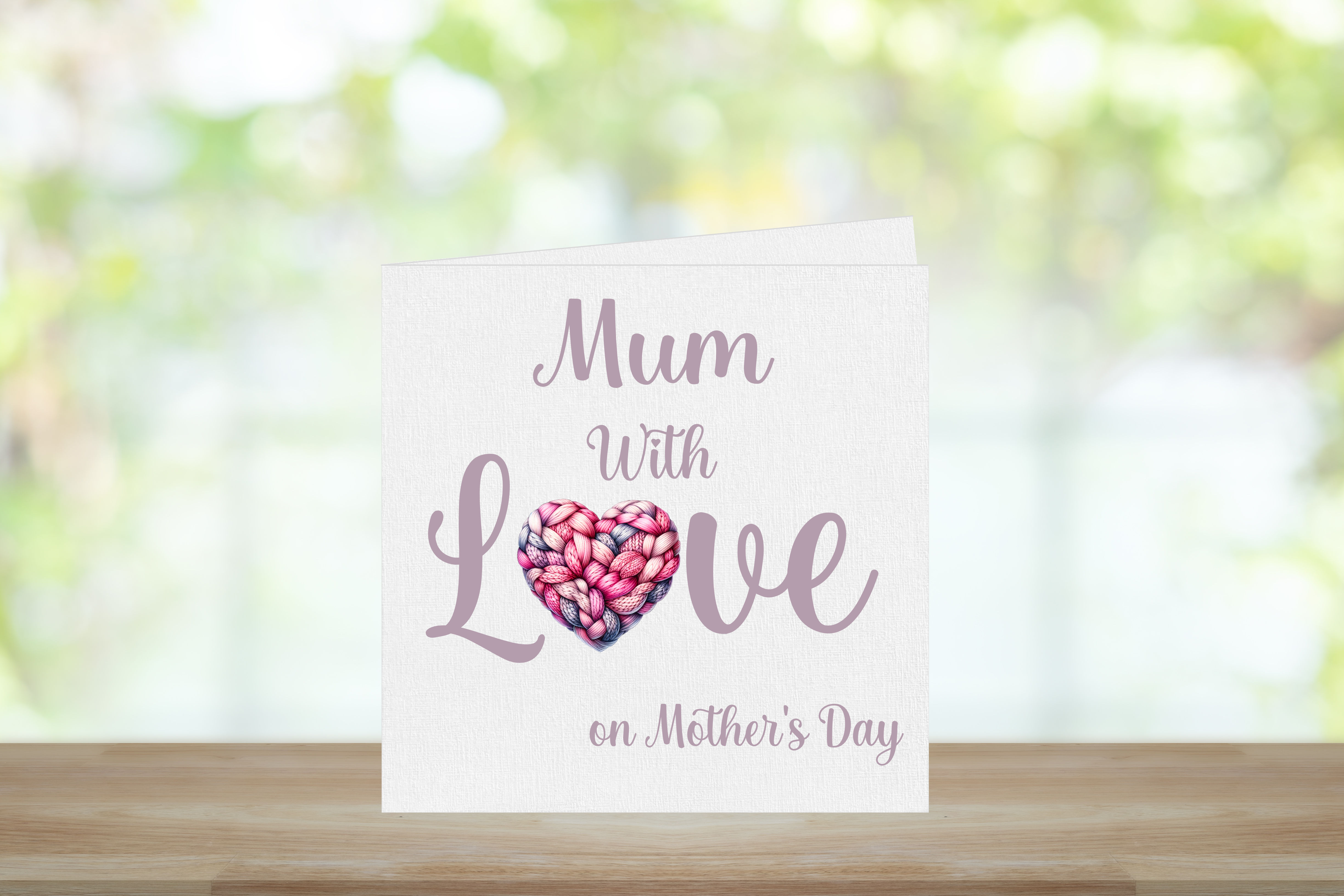 Knitted Heart within word Love Mother's Day Card