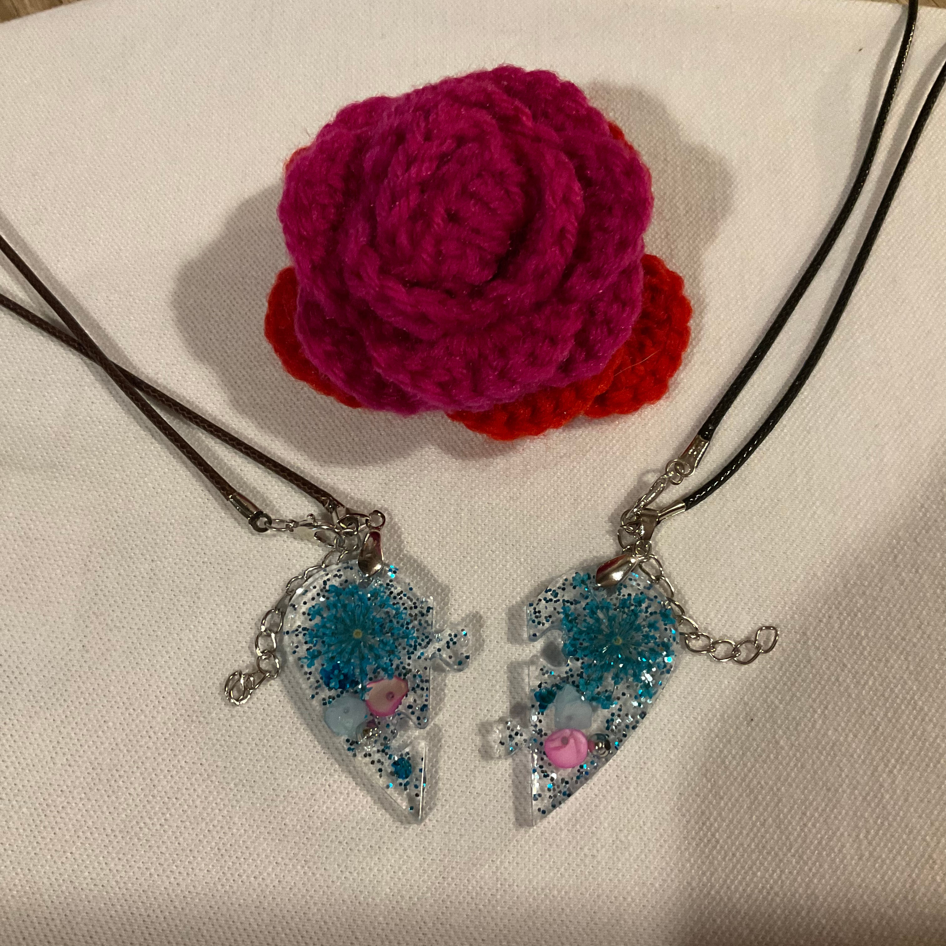 2 x jigsaw heart pendants