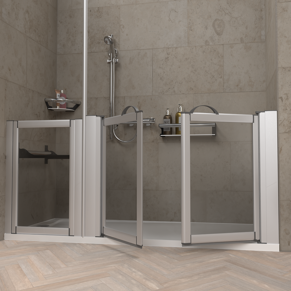 Half height carer shower doors in wet room