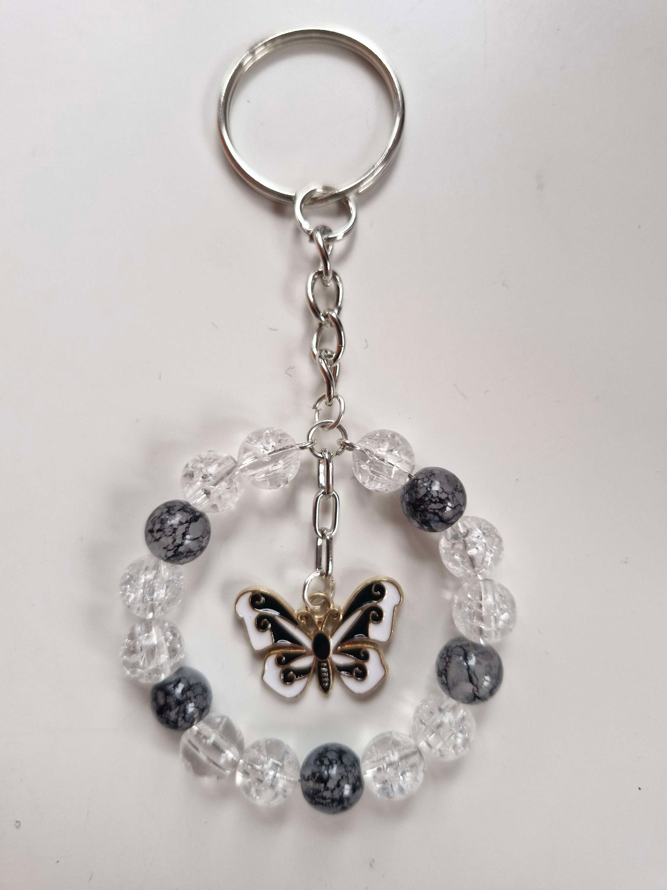 Black and white butterfly keyring