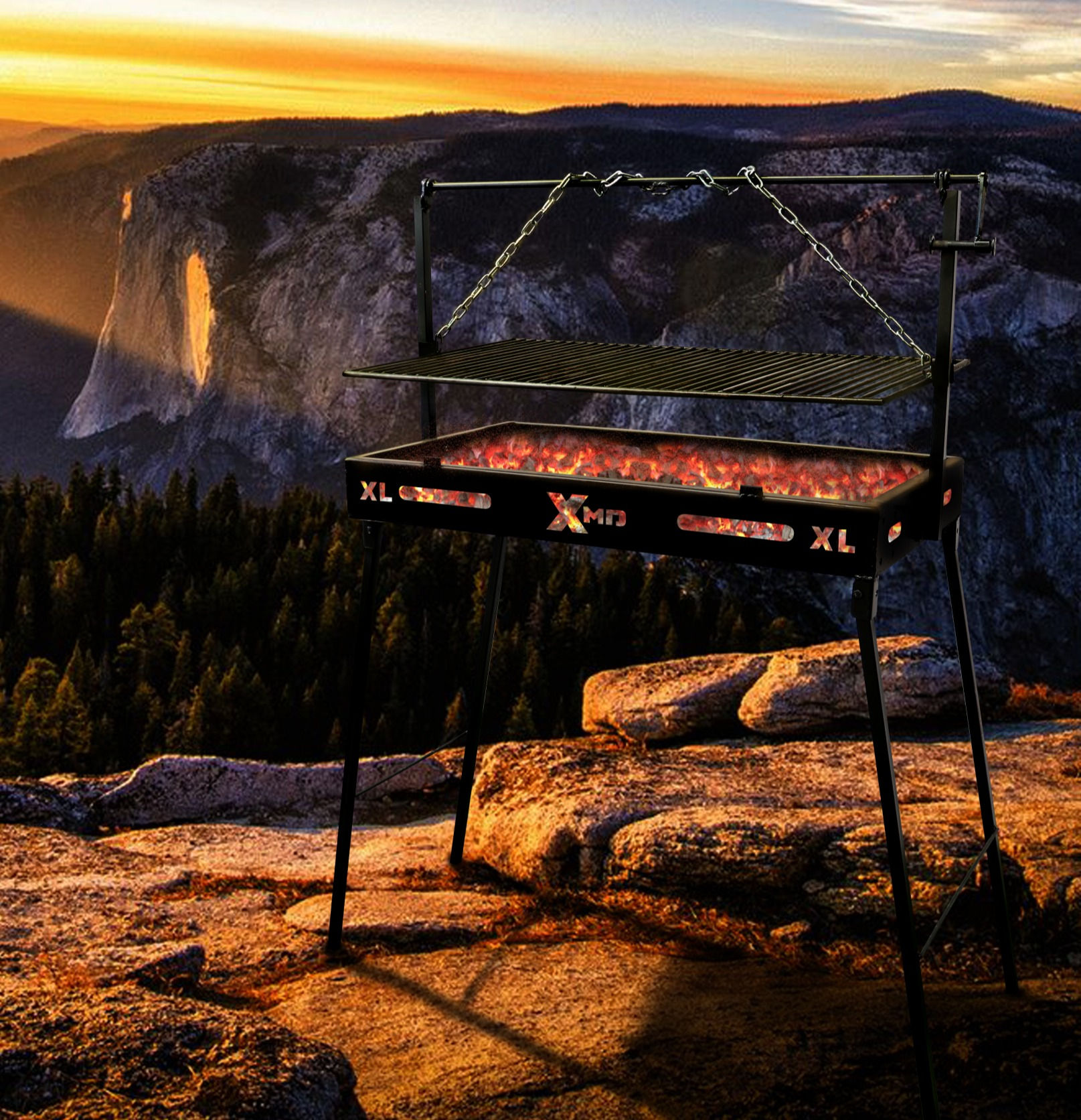 Asador plegable XL , varilla de redondo pulido