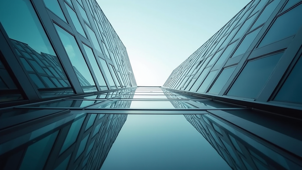 Eye-level view of a modern office building