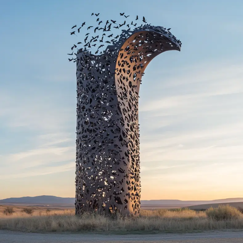 Midjourney Prompt: A watchtower that is made of steel porous like bird bones