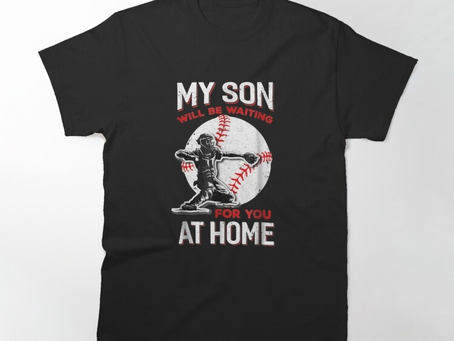 My Son Will Be Waiting For You At Home Baseball Dad Mom Fitted V-Neck T-Shirt
