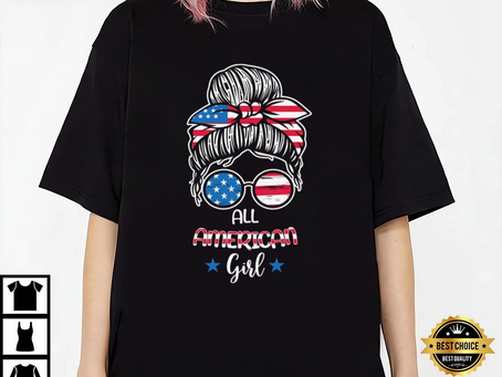 All American Girls 4th Of July Messy Bun T-shirt