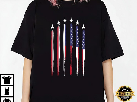 American Flag USA Airplane Jet Fighter Patriotic T-Shirt