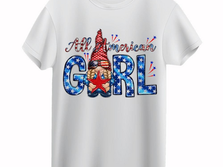 All American Girl With Gnome Women 4th Of July T-shirt