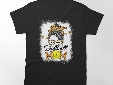 Softball Mom Leopard Messy Bun Baseball Mom T-Shirt