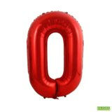 34" Red Number 0 Mylar Balloon