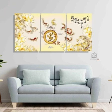 ภาพขนาดย่อ: Set Canvas 3 ชิ้น รูปภาพพิมพ์ผ้าแคนวาส พร้อมกรอบ ภาพปลาคาร์ฟ