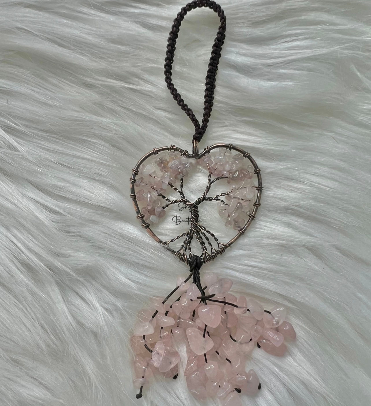 Hanging Rose Quartz Tree of Life Charm