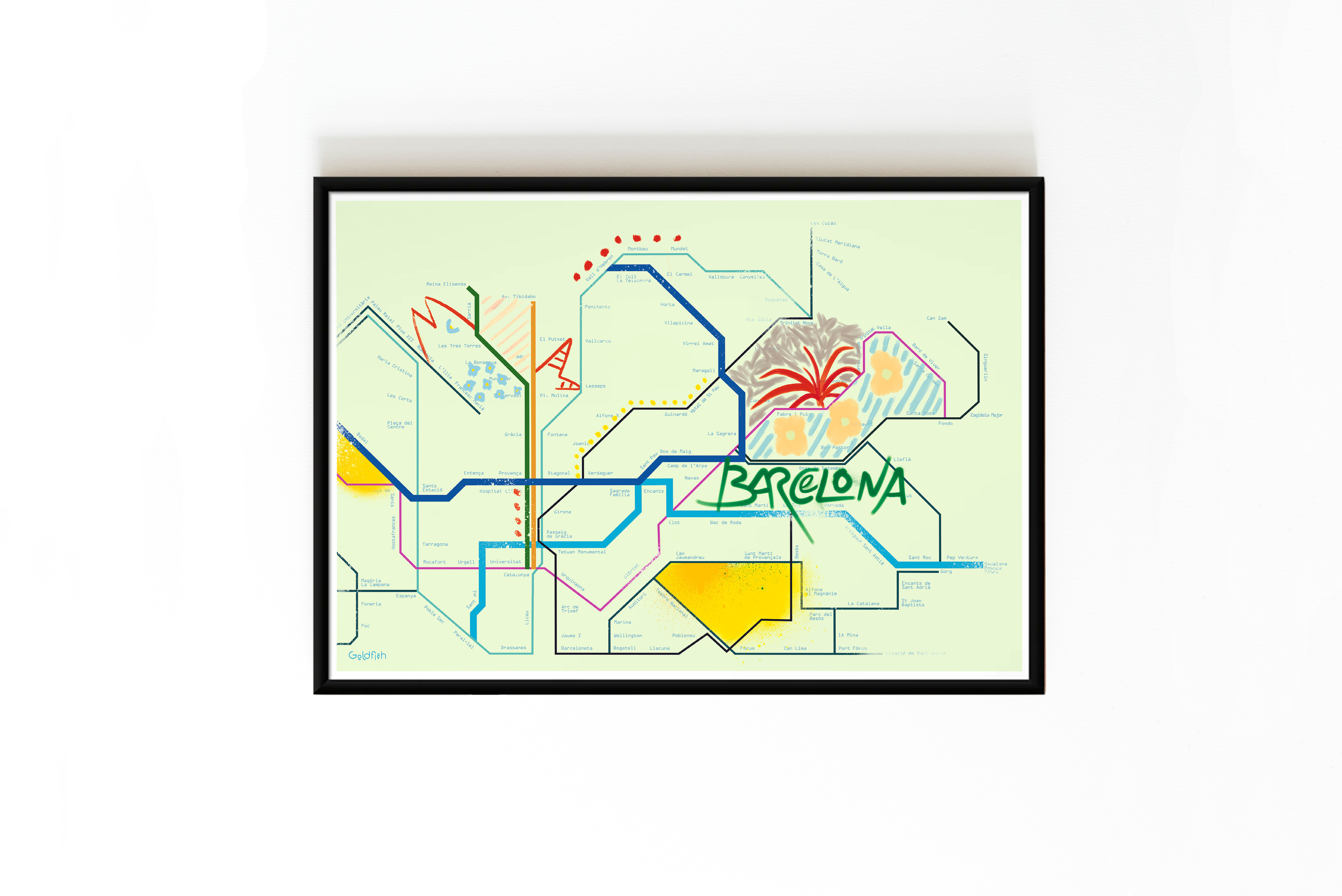 Barcelona Map Pattern Barcelona 3D Map Art Print | Goldfish