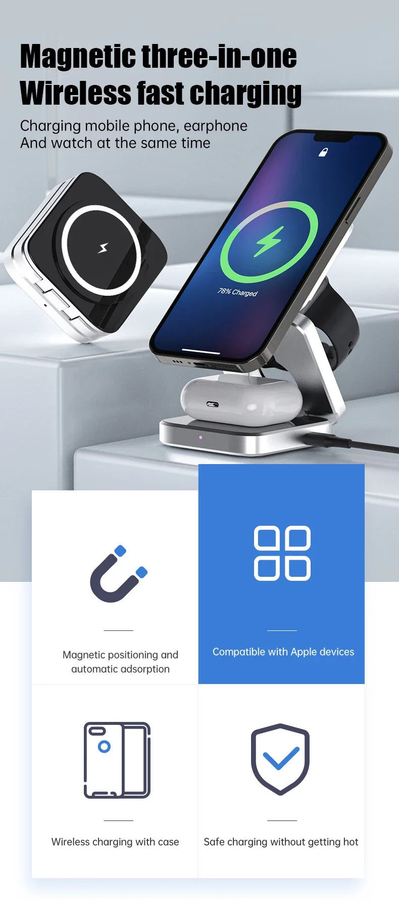 Thumbnail: Magnetic 3-in-1 iPhone & AirPods Fast Charging Stand