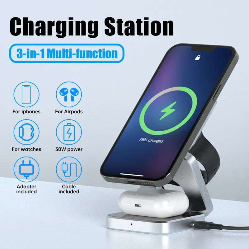 Thumbnail: Magnetic 3-in-1 iPhone & AirPods Fast Charging Stand