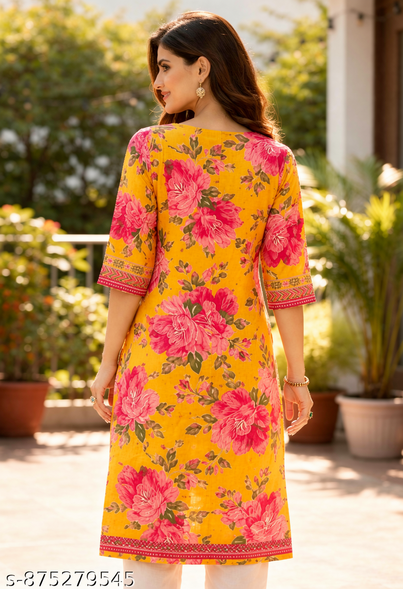 Thumbnail: Sunshine Yellow Floral Printed Kurti
