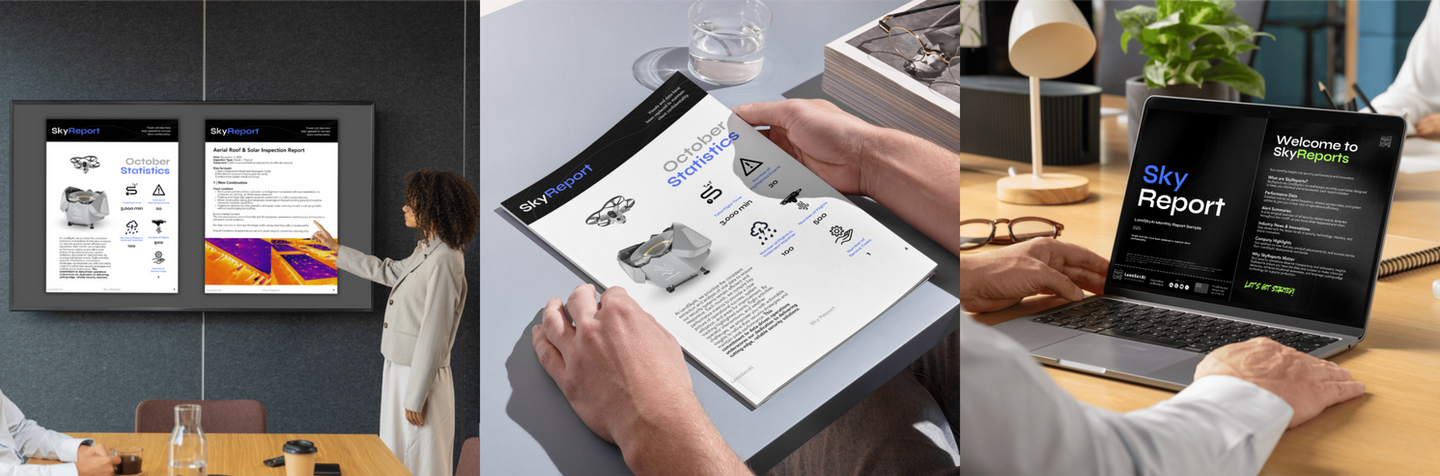Drone security reports and mobile alerts displayed on tablet and smartphone