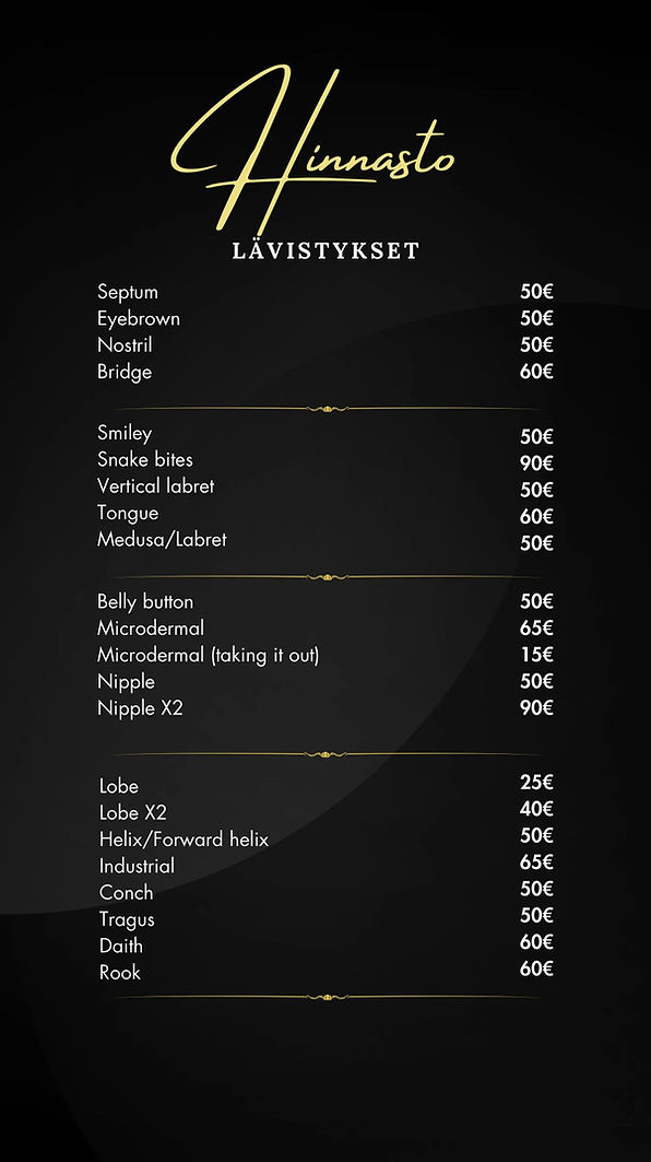 piercings price list