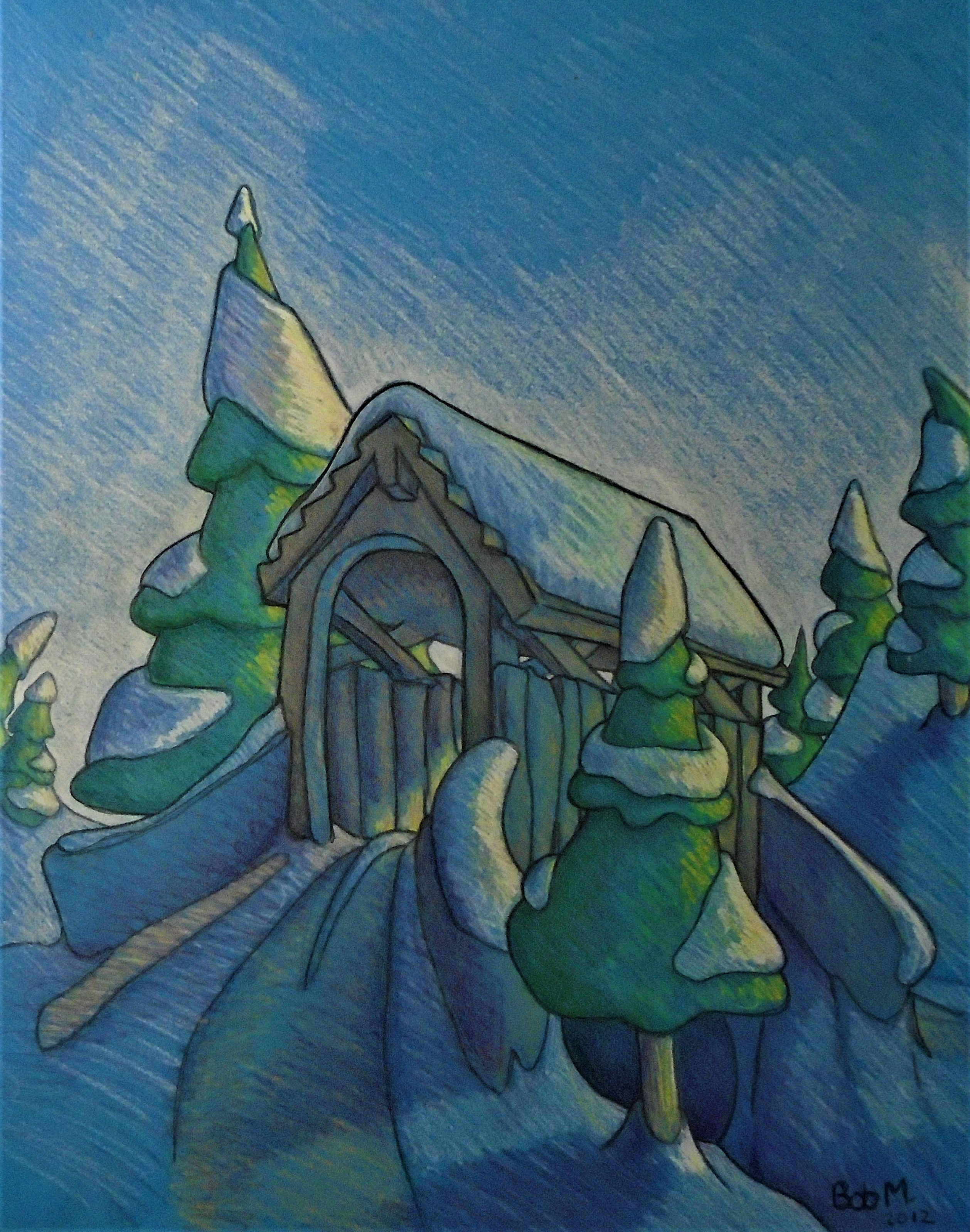 covered bridge in winter
